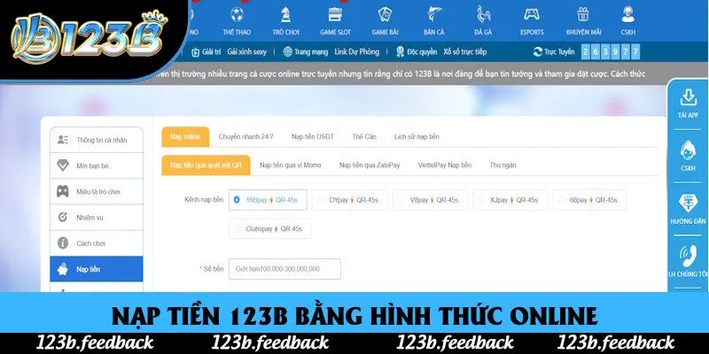 Nạp tiền 123B online rất nhanh chóng Nạp tiền 123B online rất nhanh chóng